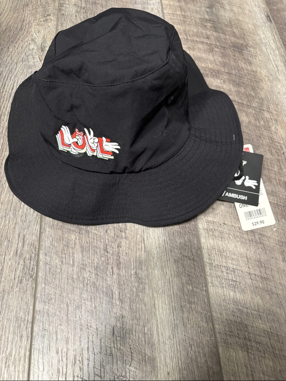 Uniqlo Black Bucket Hat with Red & White Graphic